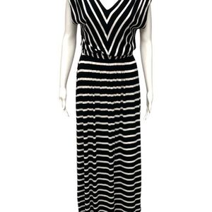 Mossimo Classic Black & White Striped Maxi Dress V-Neck Stretchy Full Length